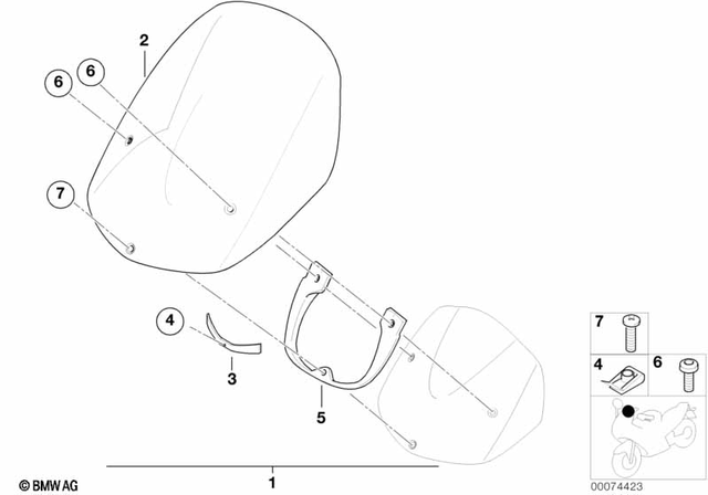 71607653847 - Frame and Mounting Parts: Retrofit Kit, Windshield, High - F650gs for BMW-Motorrad Image