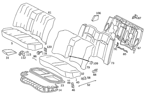 Rear Seat Cushion, Rear Backrest for 1988 Mercedes-Benz 260E #0