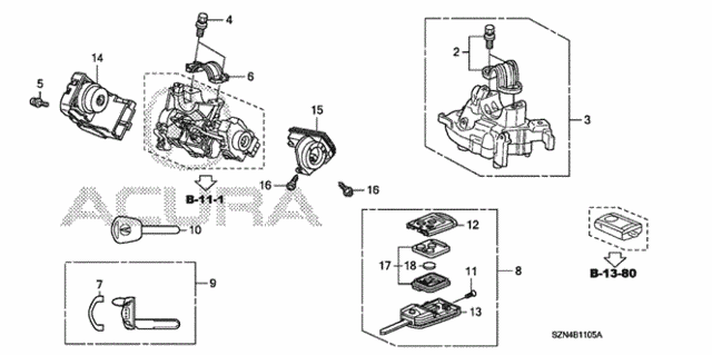Key Cylinder Components for 2011 Acura ZDX #0