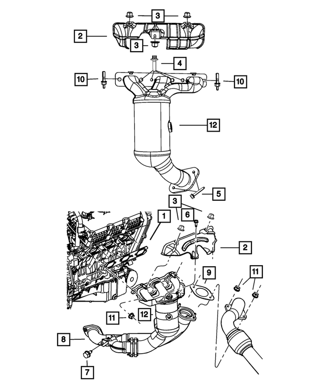 « 68042142AB –  : Echappement Et Convertisseur Catalytique Collecteur, Côté Droit Arrière pour Mopar Image »
