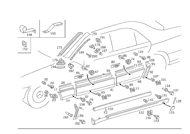 1406900240 - Covering and Lining: Panelling for Mercedes-Benz: 300SD, 400SE, 400SEL, 500SEL, 600SEL, S420 Image image