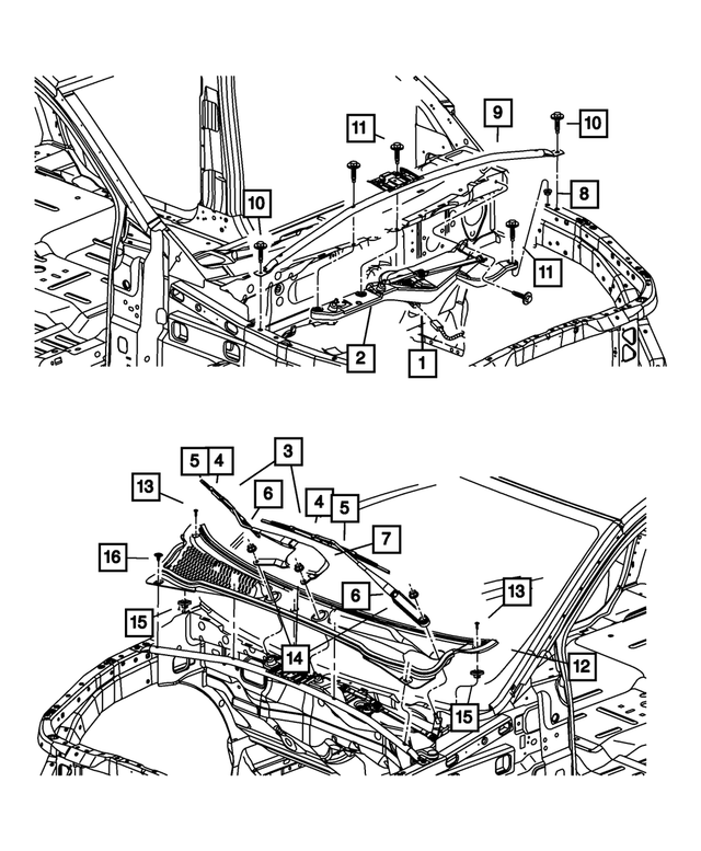 55362510AB - Electrical: Cowl Grille Support for Mopar Image