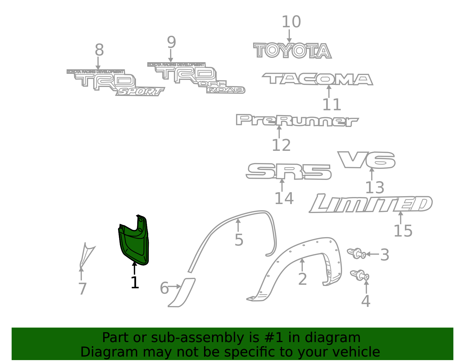 Genuine Toyota Mud Flap – Rear Right Side (Part # 766250C020 / 76625-0C020)
