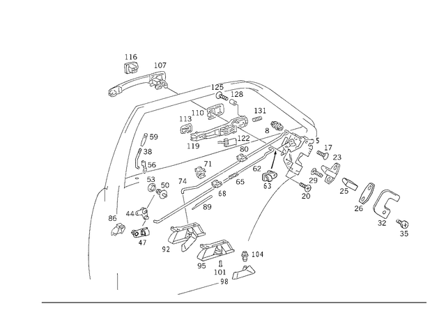 1407200204 - : Lock Striker for Mercedes-Benz: 200, 200D, 300D, 300E, 300SD, 400SE, 400SEL, 500SEC, 500SEL, 600SEL, CLK430, E420, E430, ML320, ML430, ML55 AMG, S420 Image