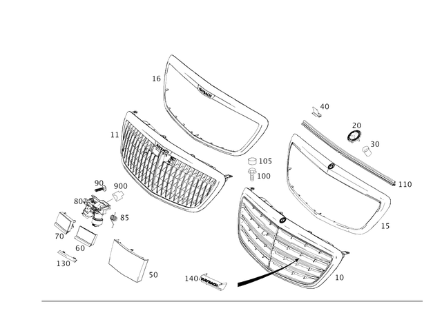 2228801602 - Attachment Parts: Radiator Shell for Mercedes-Benz: Maybach S550, Maybach S560, Maybach S600, Maybach S650, S450, S550, S560, S600 Image image