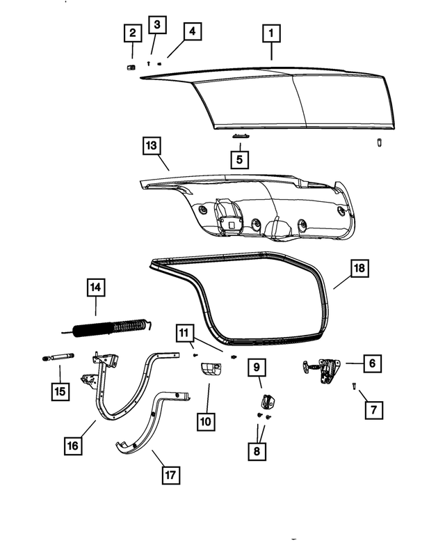 55113574AC - Body Sheet Metal Except Doors: Deck Lid Overslam Bumper for Mopar Image