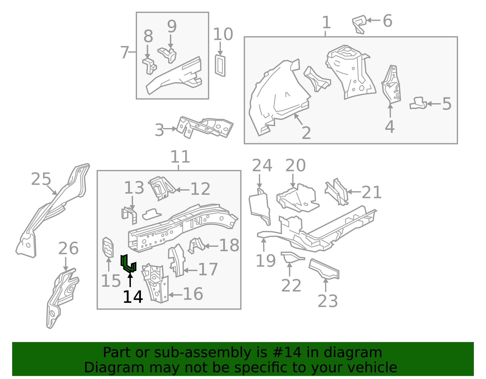 2017-2026 GM Driver Side Front Engine Compartment Inner Rail Front ...