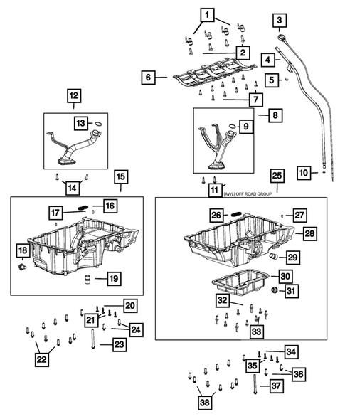 Engine Oiling, Oil Pan and Indicator (Dipstick) for 2019 Jeep Cherokee #0