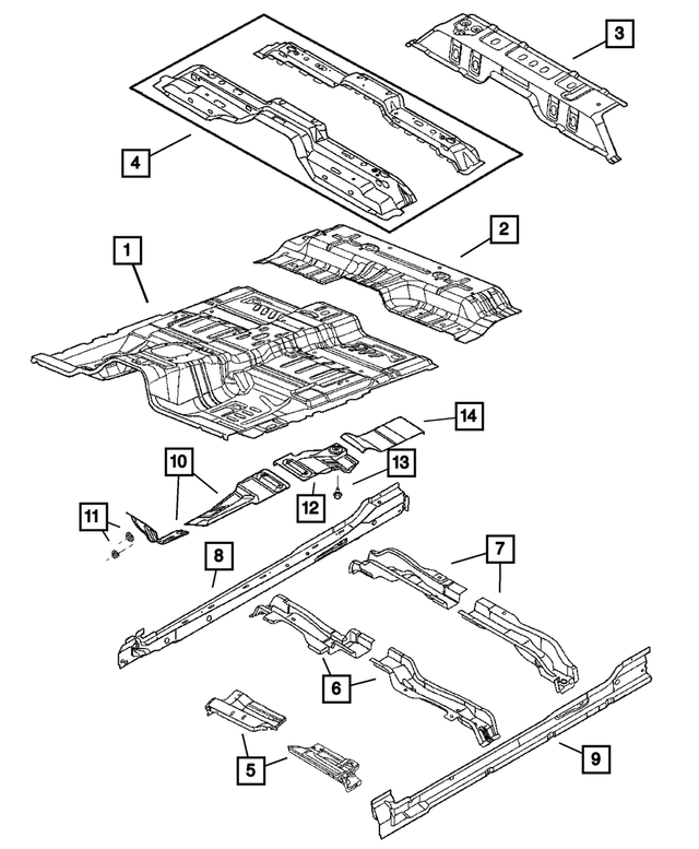 55359946AA - Body Sheet Metal Except Doors: Floor Pan Crossmember, Right for Mopar Image