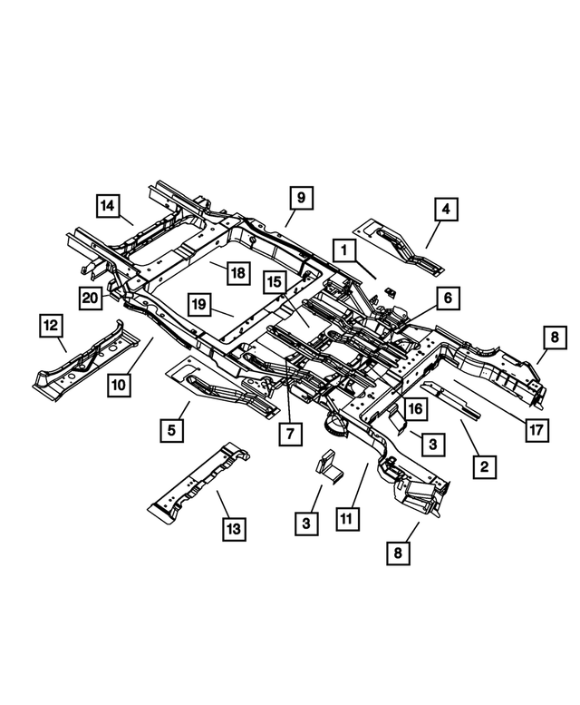 68032356AB - Frame, Bumper and Fascia: Rear Floor Pan Side Rail, Right for Mopar Image