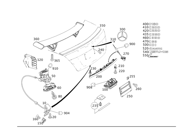 2047900988 - Trunk Lid: Rear Spoiler Attachment for Mercedes-Benz Image