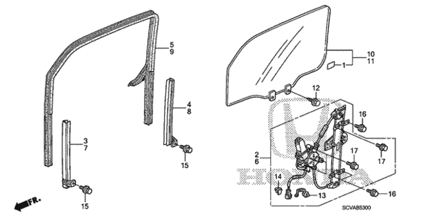 Front Door Glass  - Regulator for 2007 Honda Element #0