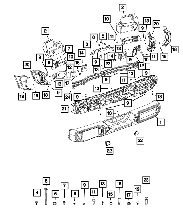 68349549AC - Frame, Bumper and Fascia: Rear Bumper Bracket, Left for Mopar Image image