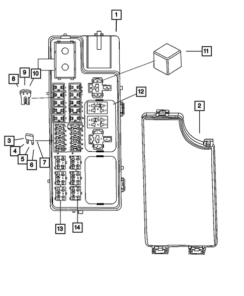 Power Distribution Center, Fuse Block, Junction Block, Relays and Fuses for 2012 Jeep Patriot #0