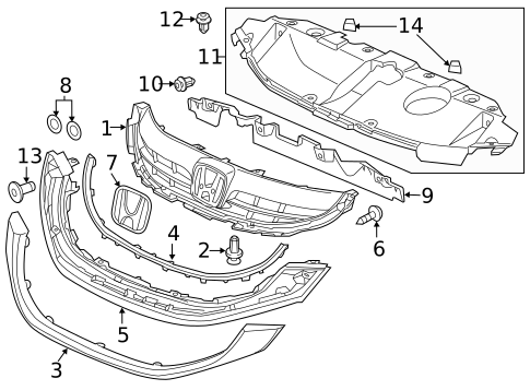 Grille & Components for 2014 Honda Civic #0