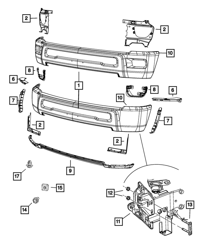 1HH70KEPAC - Frame, Bumper and Fascia: Front Bumper Upper Cap, Right for Mopar Image image
