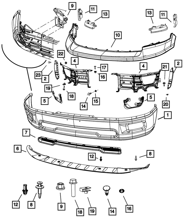 68206066AA - Frame, Bumper and Fascia: Front Bumper for Mopar Image