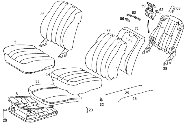 1269100230 - Front Seats: Seat Cushion for Mercedes-Benz: 280SE, 300SE, 300SEL, 380SEL, 560SEL Image image