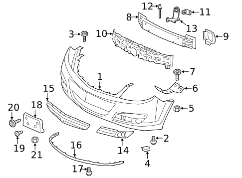 Bumper & Components - Front for 2009 Saturn Aura #1