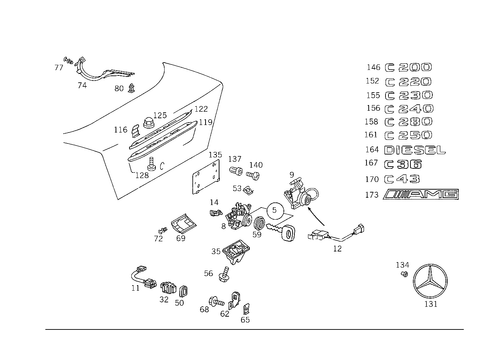 Rear Lid Latch-Type Lock, Rear Lid Attachment Parts for 1994 Mercedes-Benz C280 #2