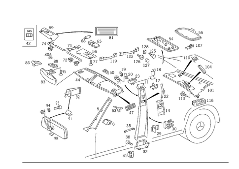 Roof Attachment Parts, Door Edge Guard Sections, Panelling for 1993 Mercedes-Benz 400SEL #0
