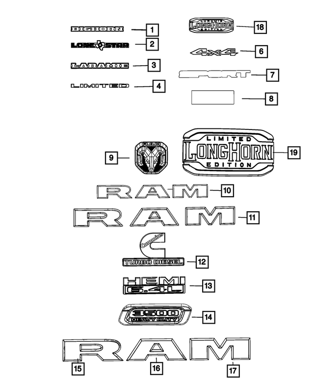 68632971AA - Exterior Ornamentation: Nameplate, Left for Mopar Image image