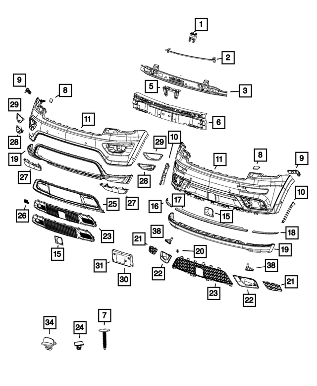 68185496AA - Frame, Bumper and Fascia: Front Bumper Beam for Mopar Image image