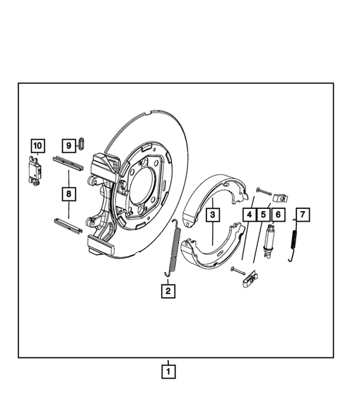 Parking Brake Lever, Cables, and Rear Disc Park Brake Assembly for 2009 Jeep Grand Cherokee #1