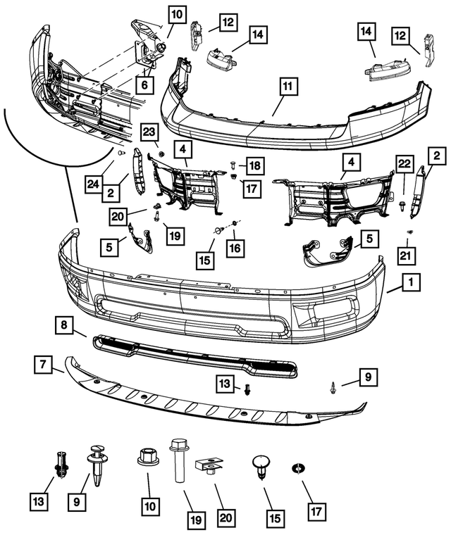 68206067AA - Frame, Bumper and Fascia: Front Bumper for Mopar Image
