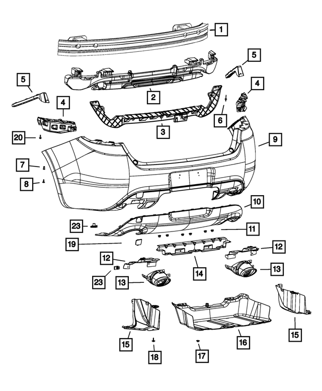 68172075AA - Frame, Bumper and Fascia: Rear Upper Fascia for Mopar Image