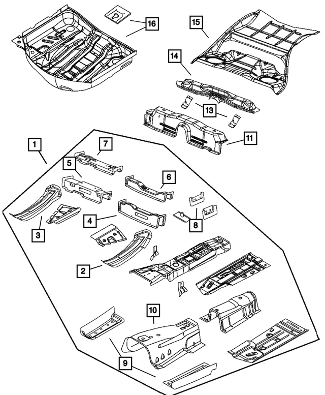 68059589AG - Body Sheet Metal Except Doors: Front Floor Pan for Mopar Image