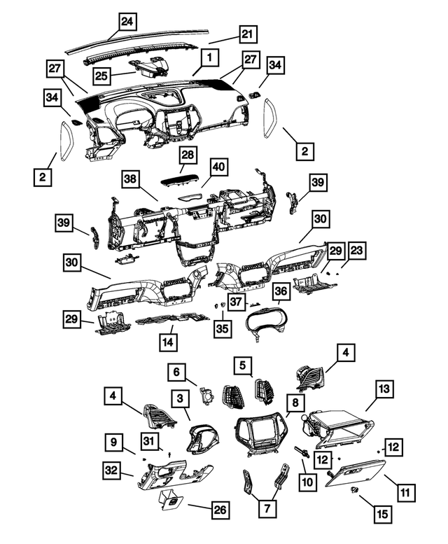 « 1UH71LC5AB –  : Extrémit_ Du Panneau D`instruments Couvercle, Côté Droit, Conduite à Droite pour Mopar Image »