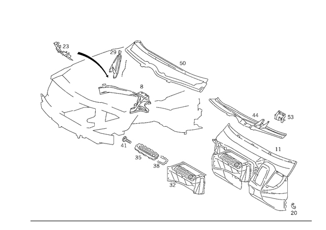1406200034 - Cowl, Front Panel: Carrier for Mercedes-Benz: 300SD, 400SE, 400SEL, 500SEC, 500SEL, 600SEL, S420 Image image