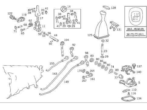 Floor Shift Used with Manual Fivespeed Transmission for 1990 Mercedes-Benz 300 SL #0