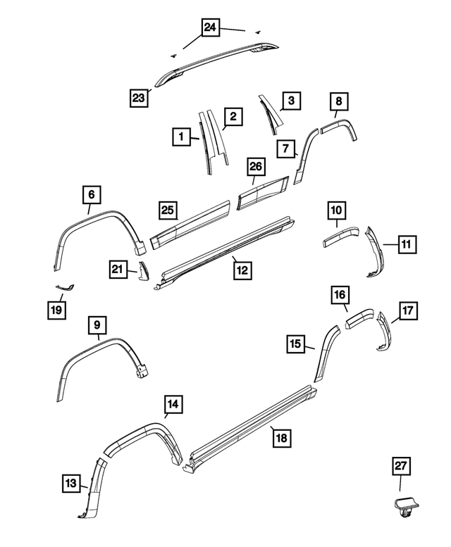 68102996AD - Exterior Ornamentation: Roof Rack Side Rail, Right for Mopar Image