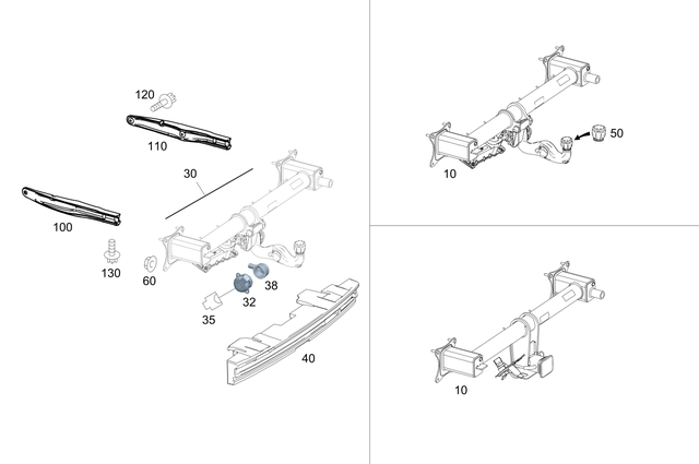 1663100500 - Trailer Hitch: Crossmember for Mercedes-Benz: GL350, GL450, GL550, GL63 AMG, GLE300d, GLE350, GLE400, GLE550e, GLE63 AMG, GLS350d, GLS450, GLS550, GLS63 AMG, ML250, ML350, ML400, ML550, ML63 AMG Image image