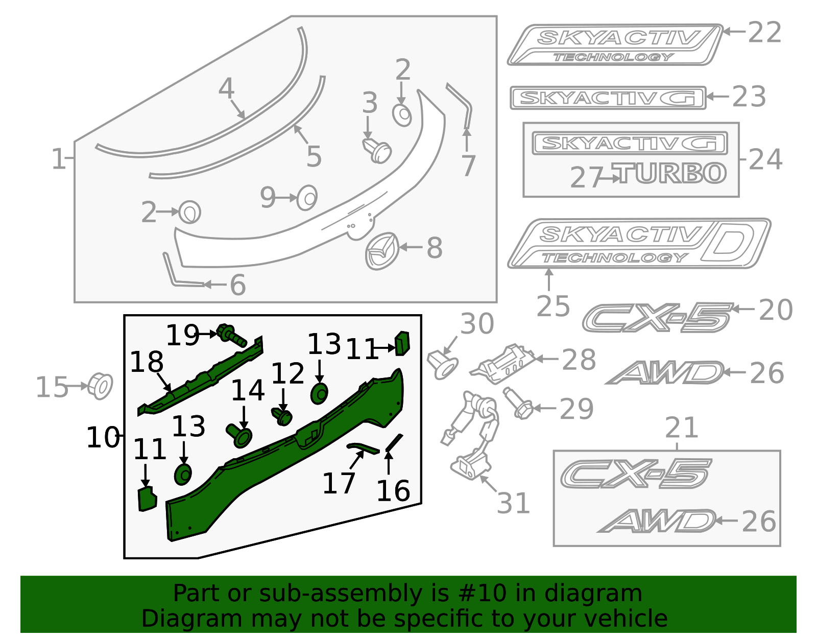 KB8B-50-850C-51 - Lift-Gate Finish Panel 2017-2022 Mazda CX-5