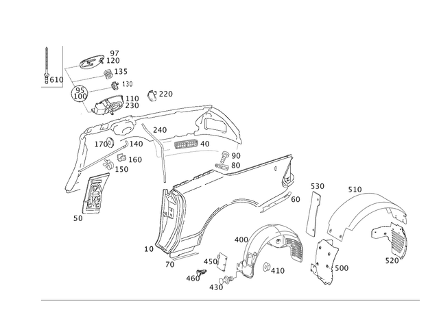 2306301221 - Side Panels: Fender, Rear for Mercedes-Benz: SL500, SL55 AMG, SL550, SL600, SL63 AMG, SL65 AMG Image image