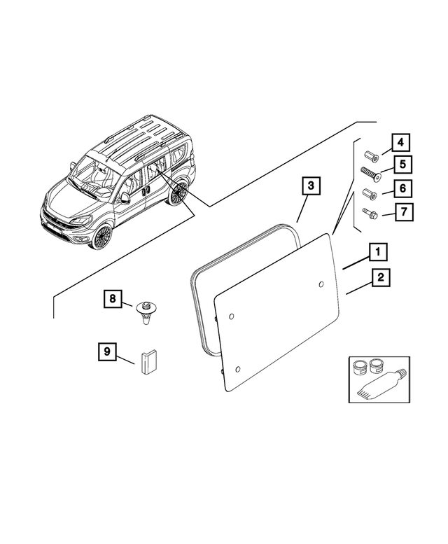 68261909AA - Glass: Rear Door Glass, Right for Mopar Image