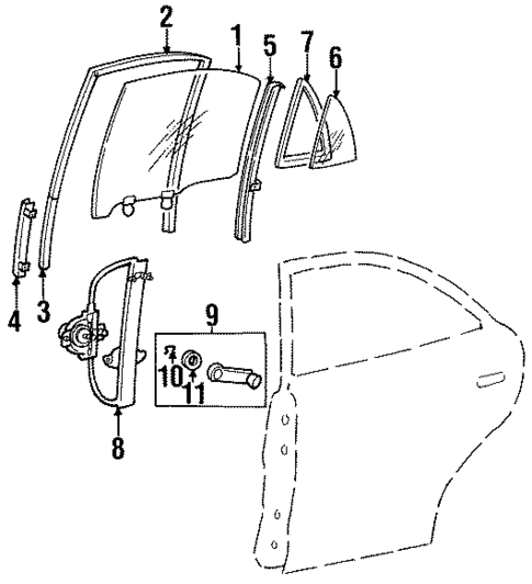 Glass - Rear Door for 1997 Hyundai Accent #0