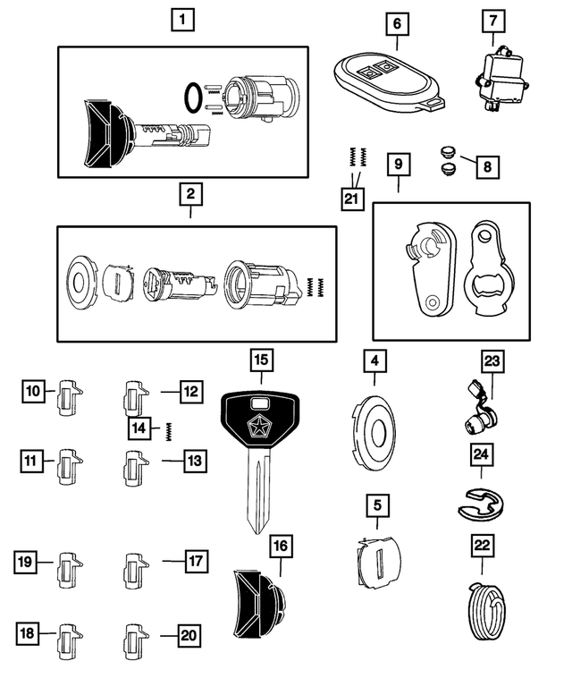 4778149 - Wiper/Lock Cylinder and Keys: Door Lock Cylinder Cap for Mopar Image