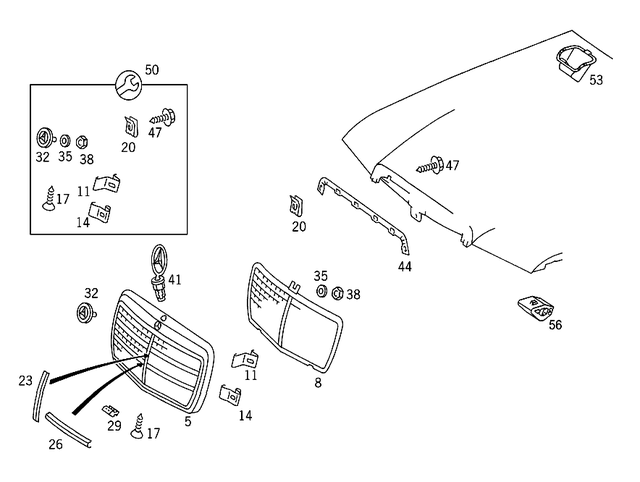 1248800783 - Attachment Parts: Radiator Shell for Mercedes-Benz: 200, 200D, 260E, 280E, 300CE, 300D, 300E, 300TD, 300TE, 400E, 500E Image image