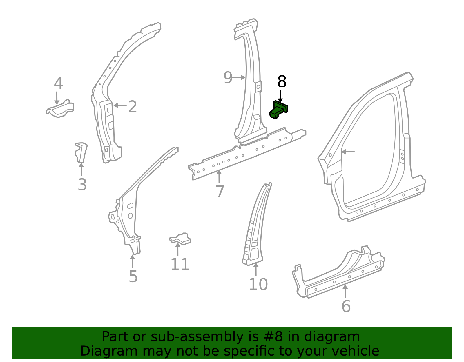 63217 63217-STX-A01 - 2007-2013 Acura MDX - Separator, Center Pillar (Outer ...