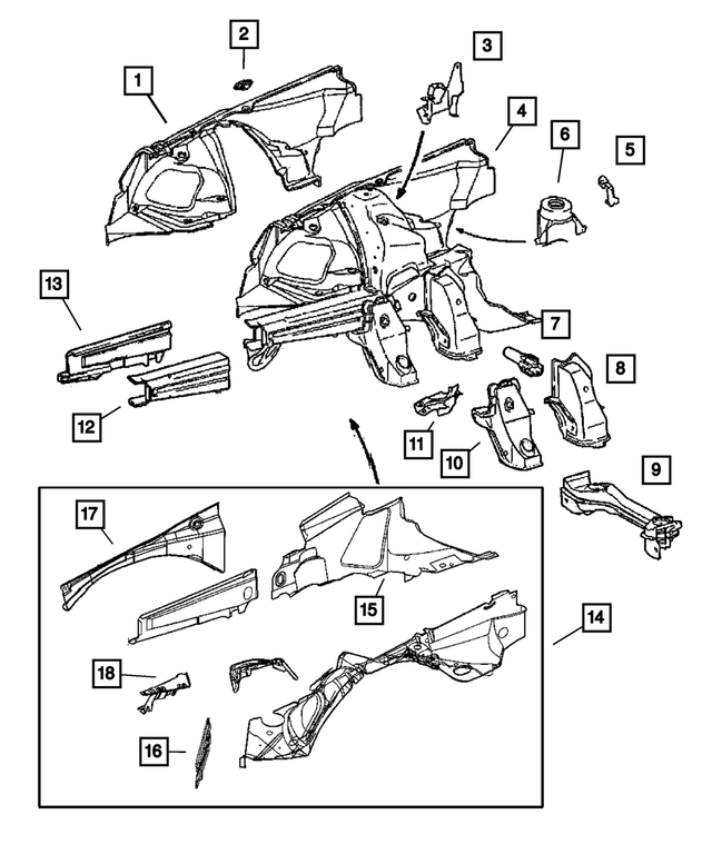 5142527AA - Body Sheet Metal Except Doors: Wheelhouse Panel for Mopar Image image