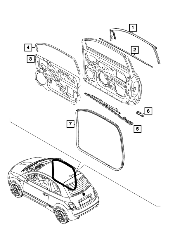 68656032AA - : Front Door Belt Weatherstrip, Left for Mopar Image