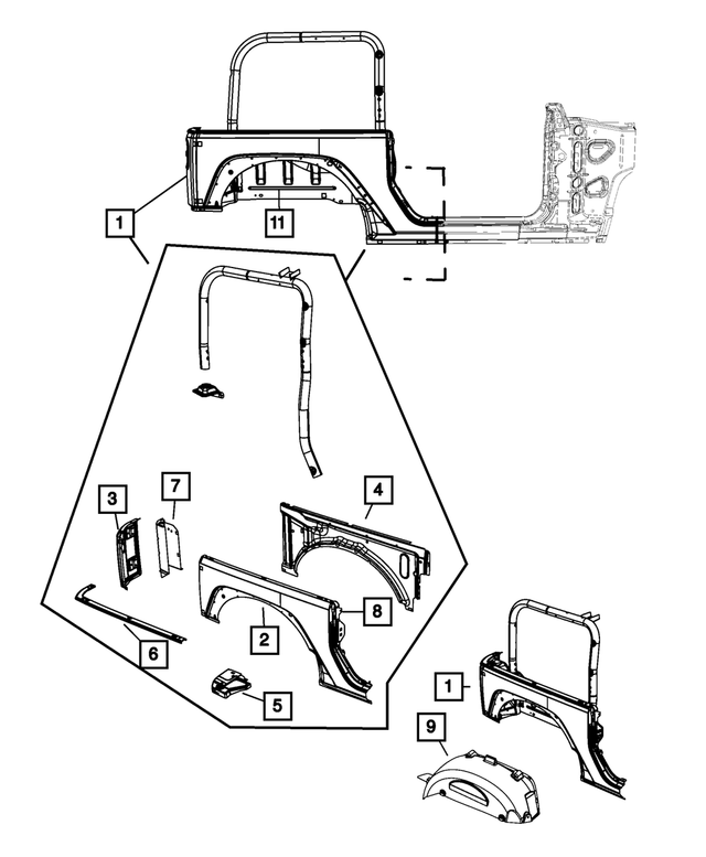« 68003228AE – Body Sheet Metal Except Doors : Arrière D`ouverture Latérale De Caisse Panneau (ensemble), Côté Droit pour Mopar Image »