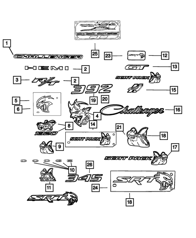 68394593AC - Exterior Ornamentation: Challenger Nameplate for Dodge: Challenger Image