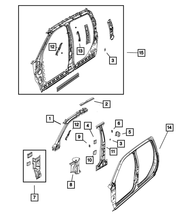 55372469AA - Body Sheet Metal Except Doors: Roof Rail Reinforcement, Left for Mopar Image