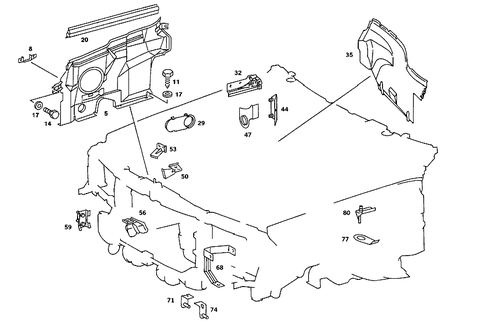Engine Compartment Partition Panel, Wheelhouse Attachment Parts for 1987 Mercedes-Benz 190E #1