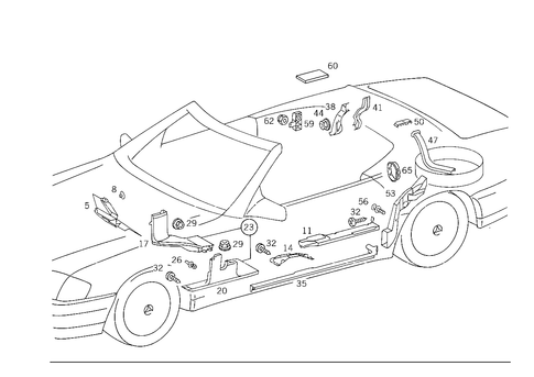 Cable Coverg. , Prot. Hoses, Cable Ducts, Deflectors, Control Unit Mounting Plate for 1991 Mercedes-Benz 500SL #0
